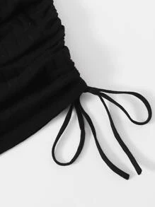 SHEIN EZwear Vestido tejido de canalé con cordón lateral - Negro - Ver 5