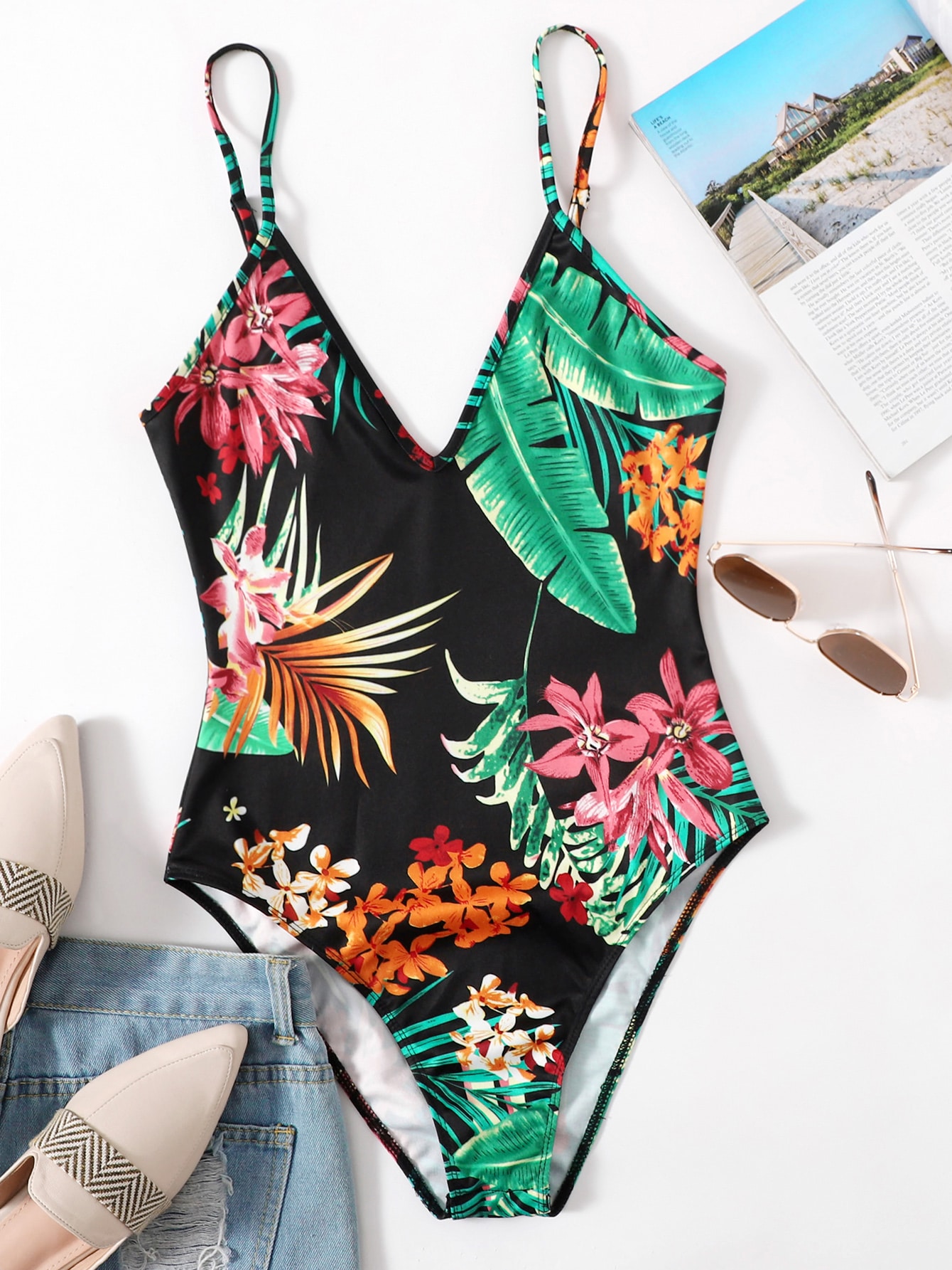 Floral Double V-neck Bodysuit thumbnail