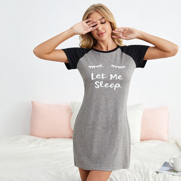 

Slogan Graphic Colorblock Tee Dress, Grey