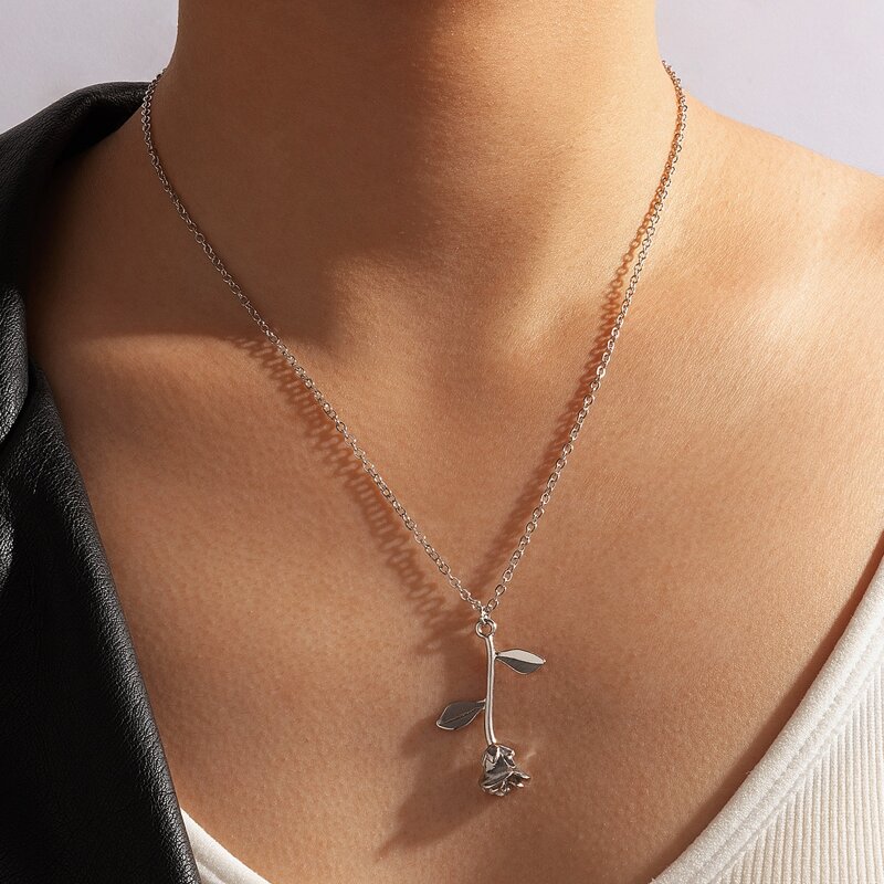 

Rose Pendant Chain Necklace, Silver