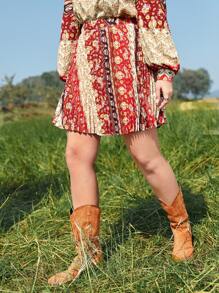 SHEIN Plus Baroque Print Skirt - Multicolor - View 1