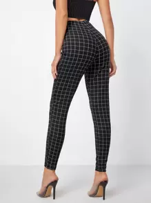 SHEIN Privé High Waist Grid Skinny Leggings - Black - View 2