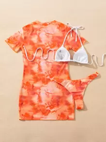 Swim Mod Summer Beach 3packs Triangle Bikini Set & Mesh Cover Up - Multicolor - View 2