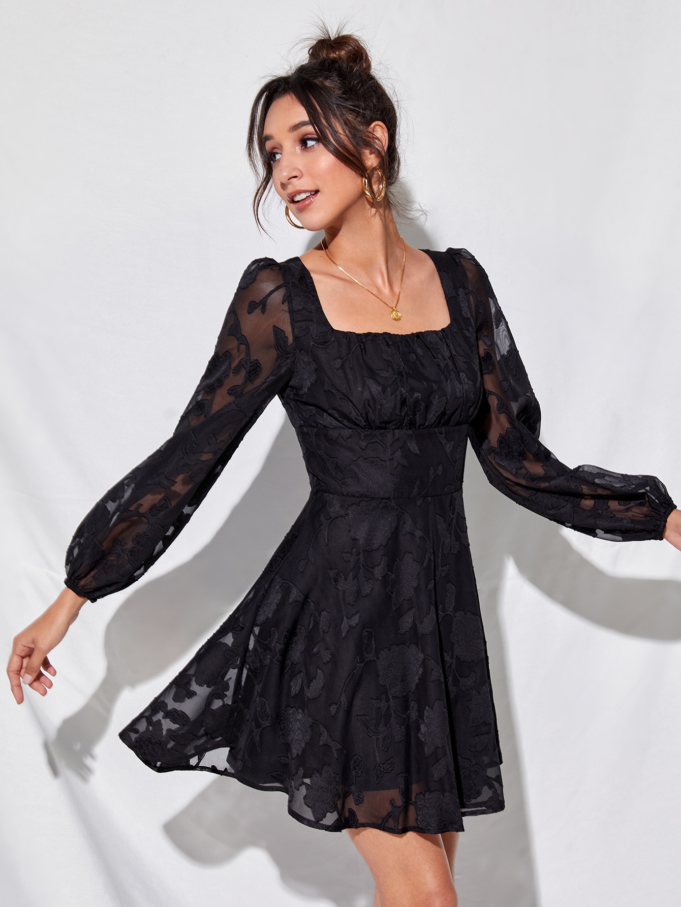 Square Neck Bishop Sleeve Dress thumbnail