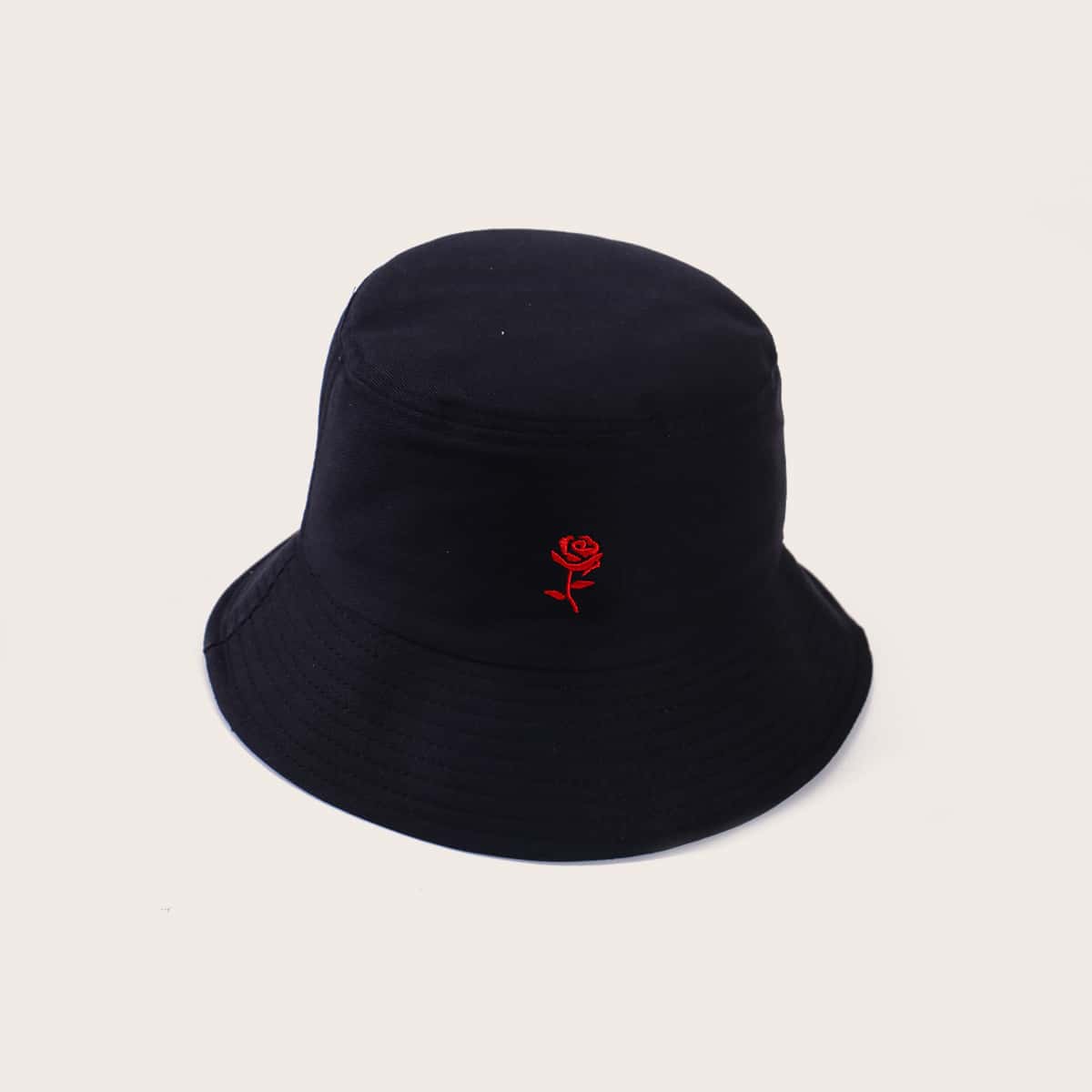 

Guys Rose Embroidery Bucket Hat, Black