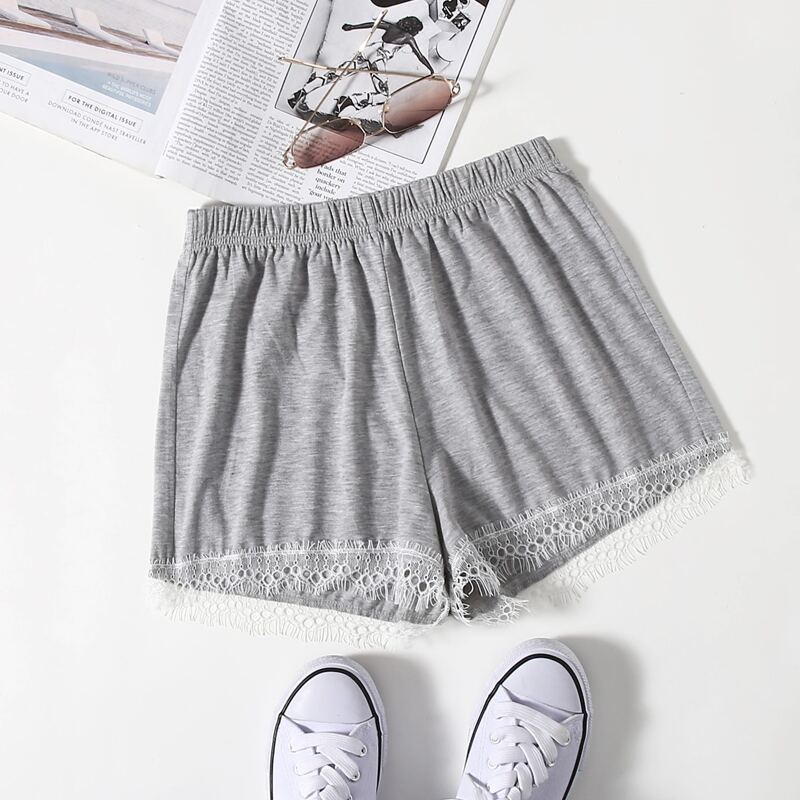 

Contrast Lace Track Shorts, Grey