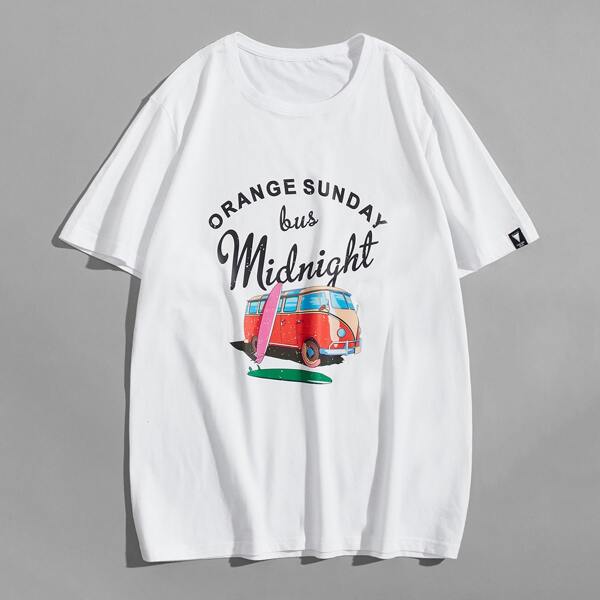 

Men Car And Letter Graphic Tee, White
