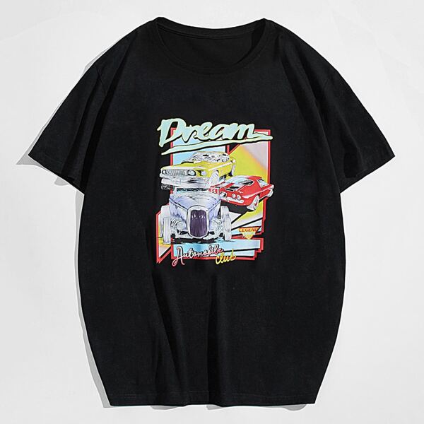 

Men Car And Letter Graphic Tee, Black