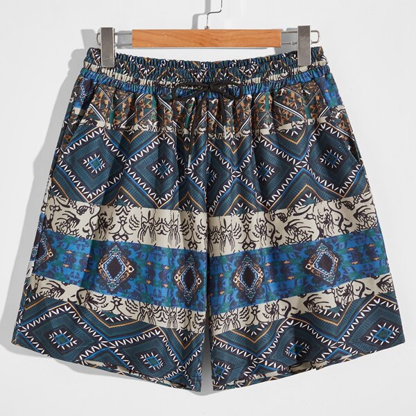 

Men Geo Print Drawstring Waist Shorts, Multicolor