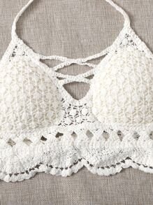 Parte superior de bikini con escote de halter y espalda descubierta con lazos, para vacaciones de verano en la playa - Blanco - Ver 3