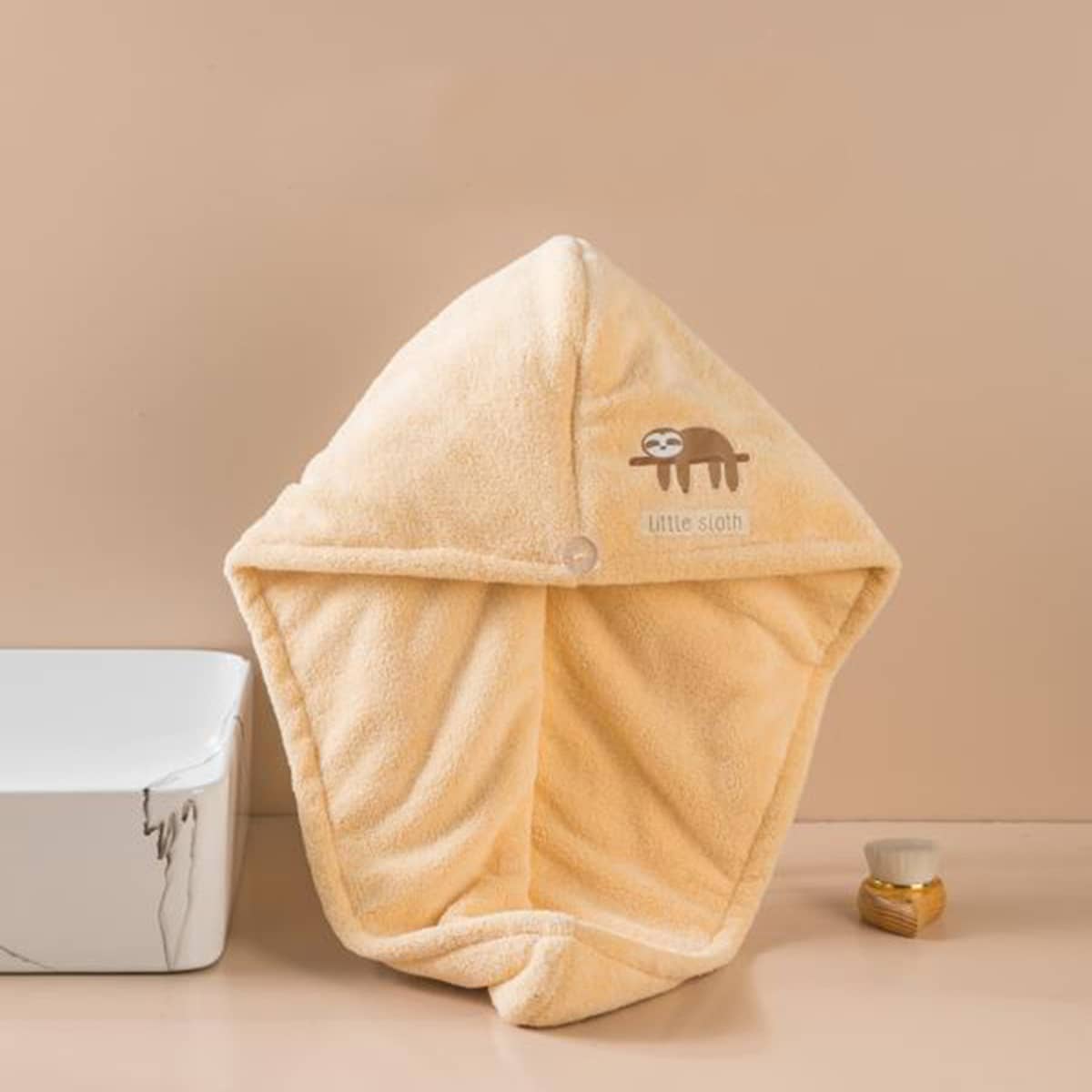 

Cartoon Embroidery Hair Drying Cap, Apricot