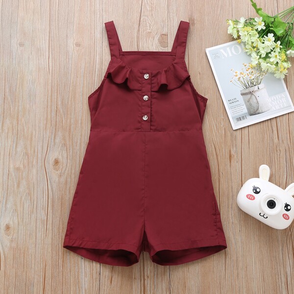 

Toddler Girls Cut Out Back Ruffle Button Jumpsuit, Burgundy