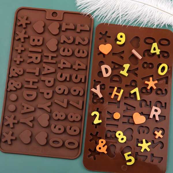 

2pcs Alphabet & Digital Shaped Mold, Brown