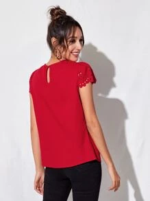 SHEIN Clasi Áo sơ mi Nút màu trơn Giải trí - Đỏ - Xem 2