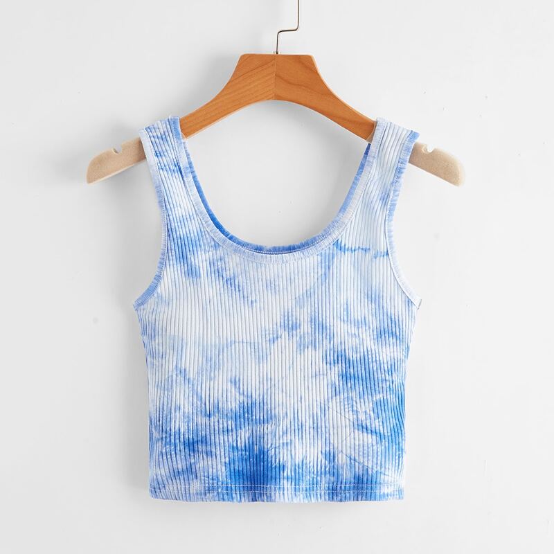 

Tie Dye Ribbed Tank Top, Blue and white
