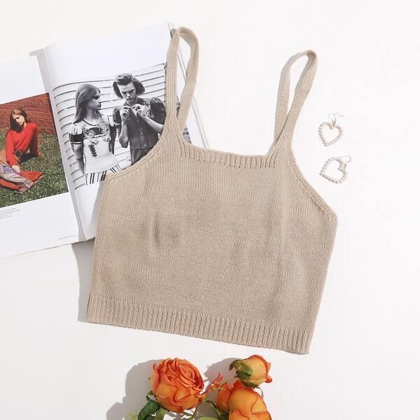 

Solid Crop Knit Top, Khaki