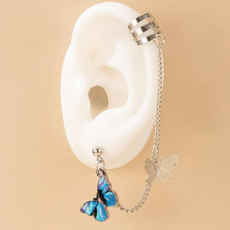 

1pc Butterfly Charm Ear Cuff, Silver
