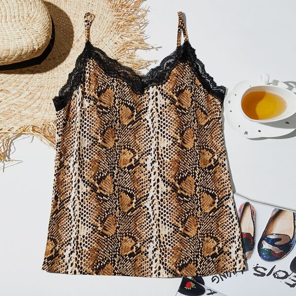 

Lace Trim Snakeskin Cami Top, Multicolor