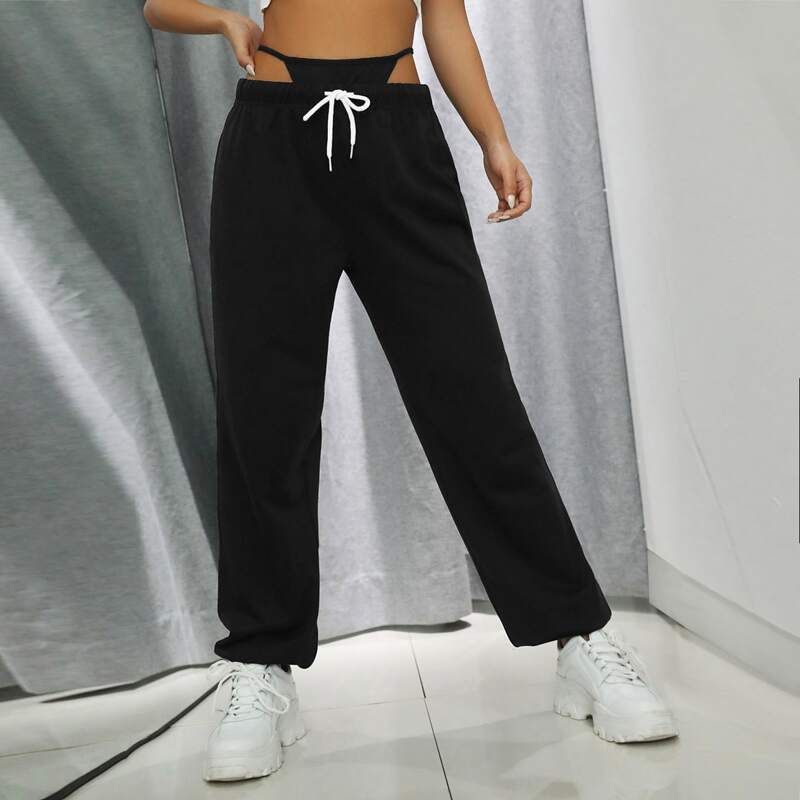 

Drawstring Waist 2 In 1 Sweatpants, Black