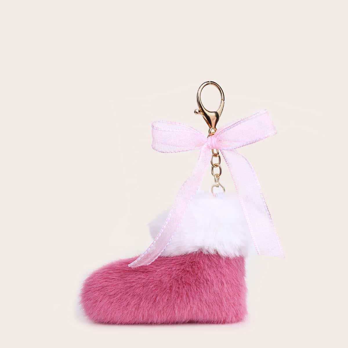 

1pc Fluffy Stocking Bag Charm, Pink