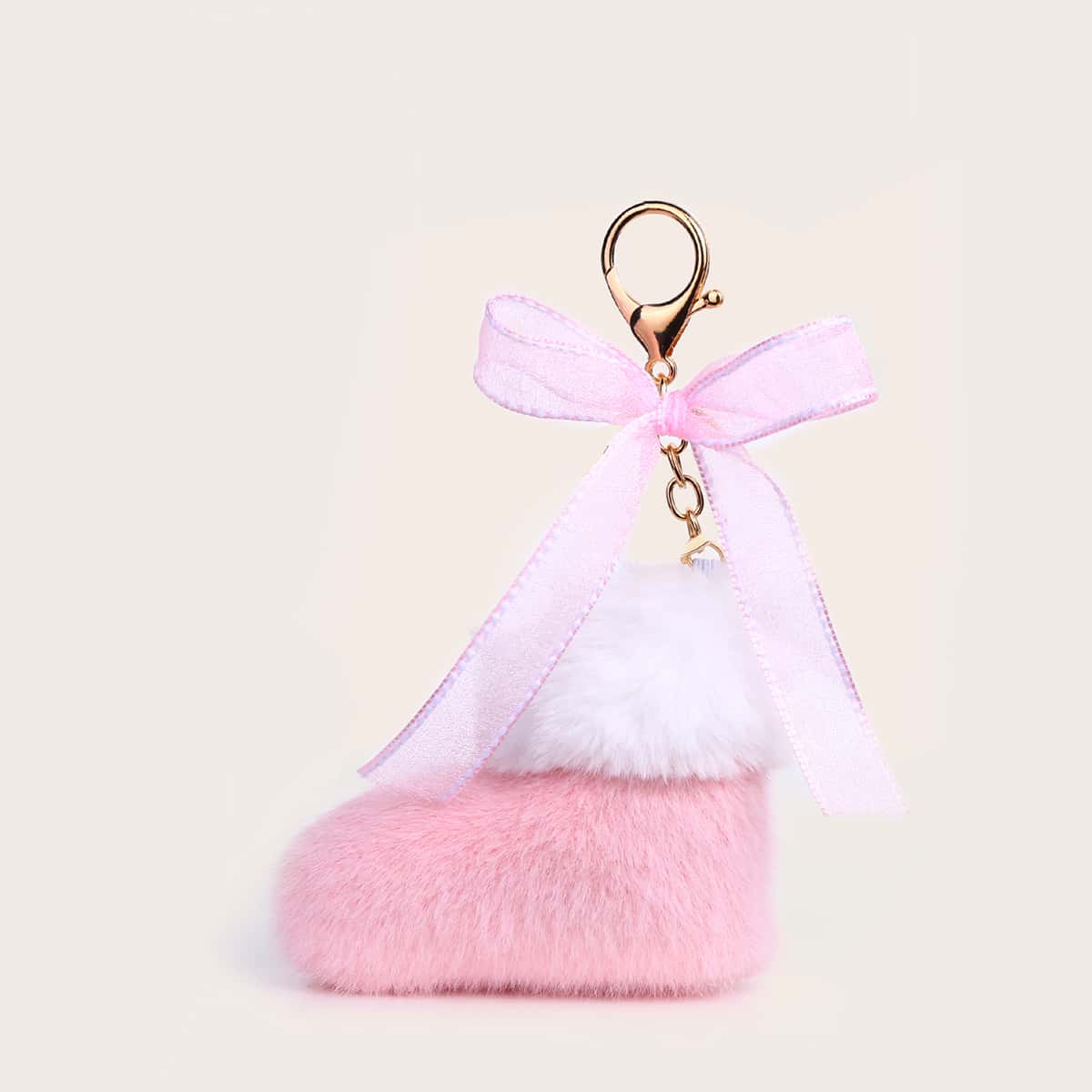 

1pc Fluffy Stocking Bag Charm, Baby pink