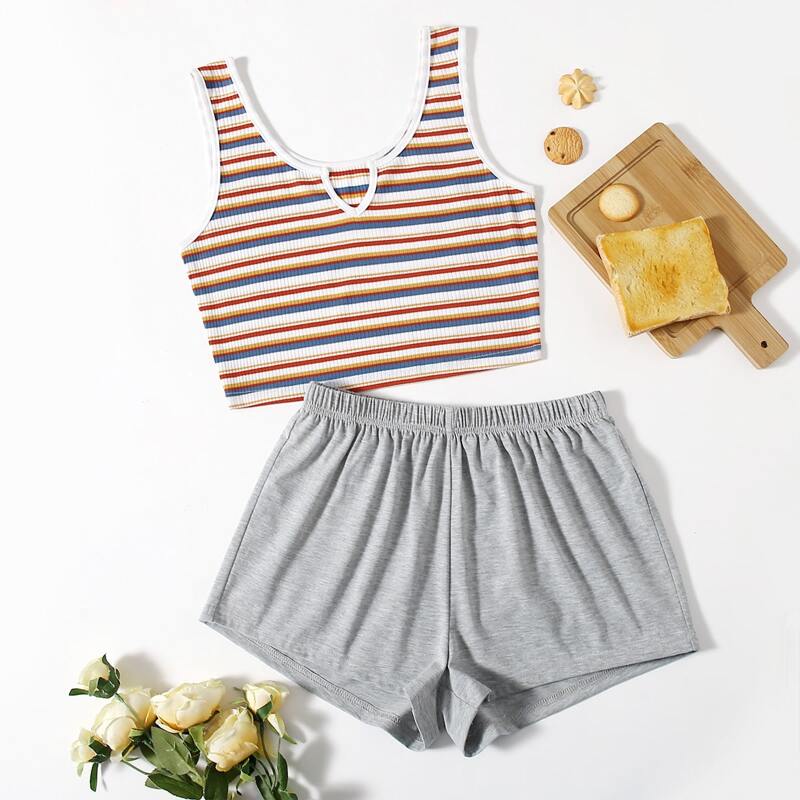 

Stripe Tank Top & Shorts PJ Set, Multicolor