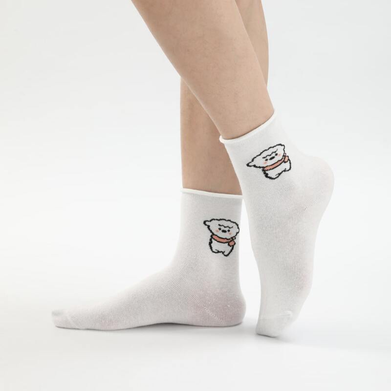 

1pair Cartoon Pattern Crew Socks, White