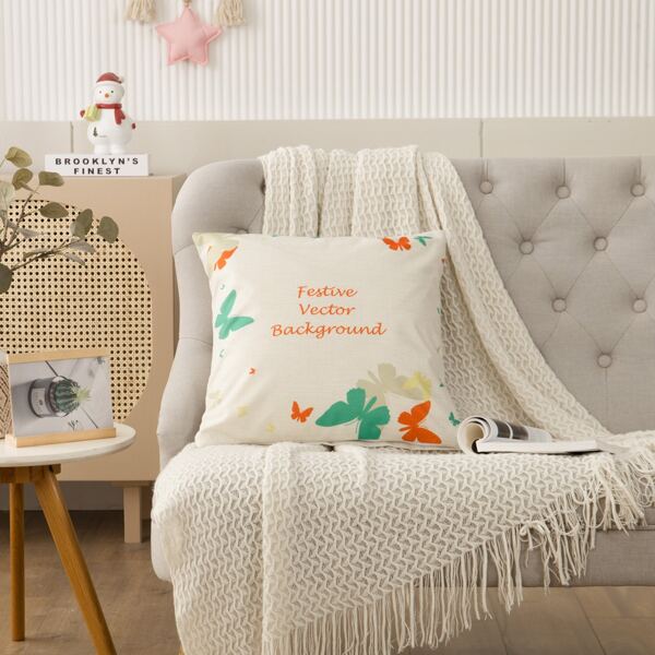 

Butterfly Print Cushion Cover Without Filler, Beige