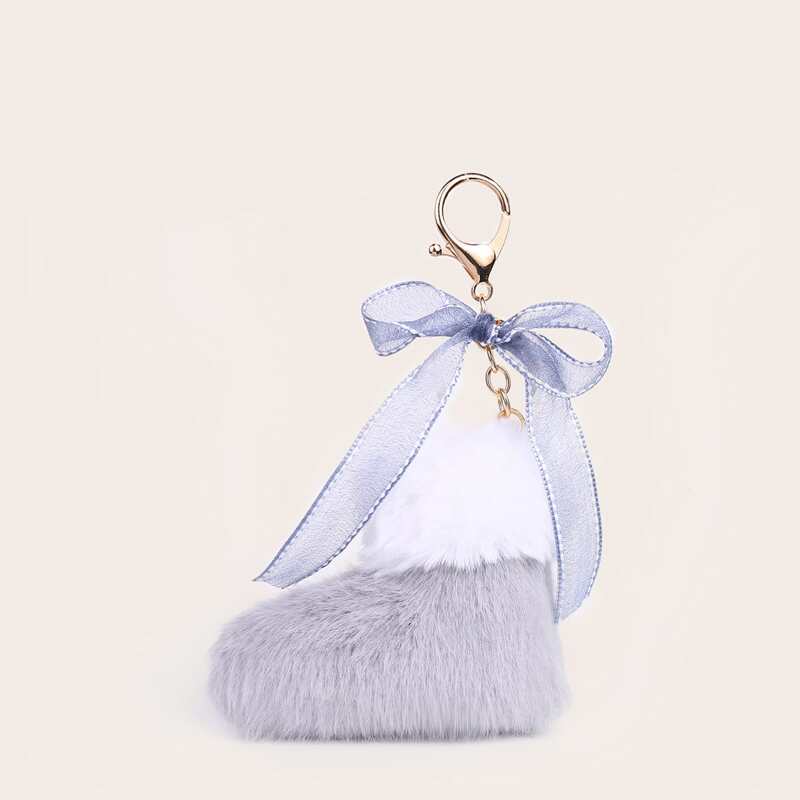 

1pc Fluffy Stocking Bag Charm, Grey