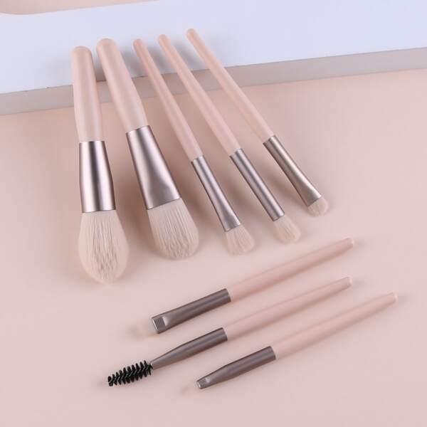 

8pcs Makeup Brush Set & 1pc Storage Bag, Baby pink