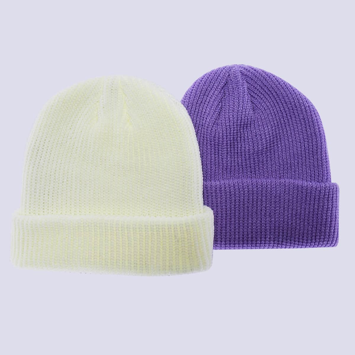 

2pcs Solid Beanie, Multicolor