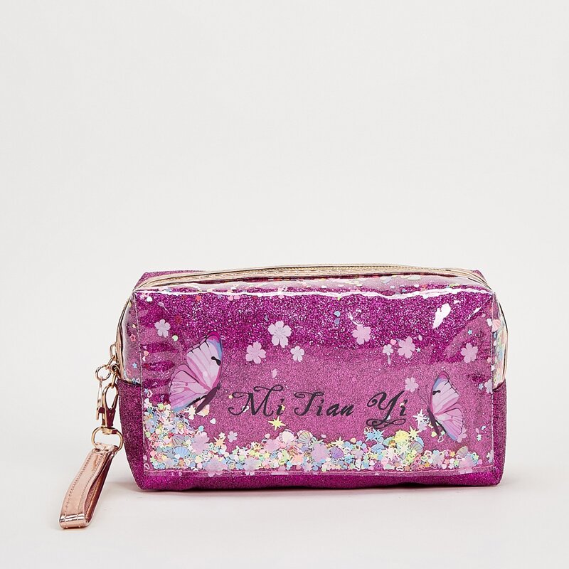 

Butterfly Pattern Glitter Makeup Bag, Blue