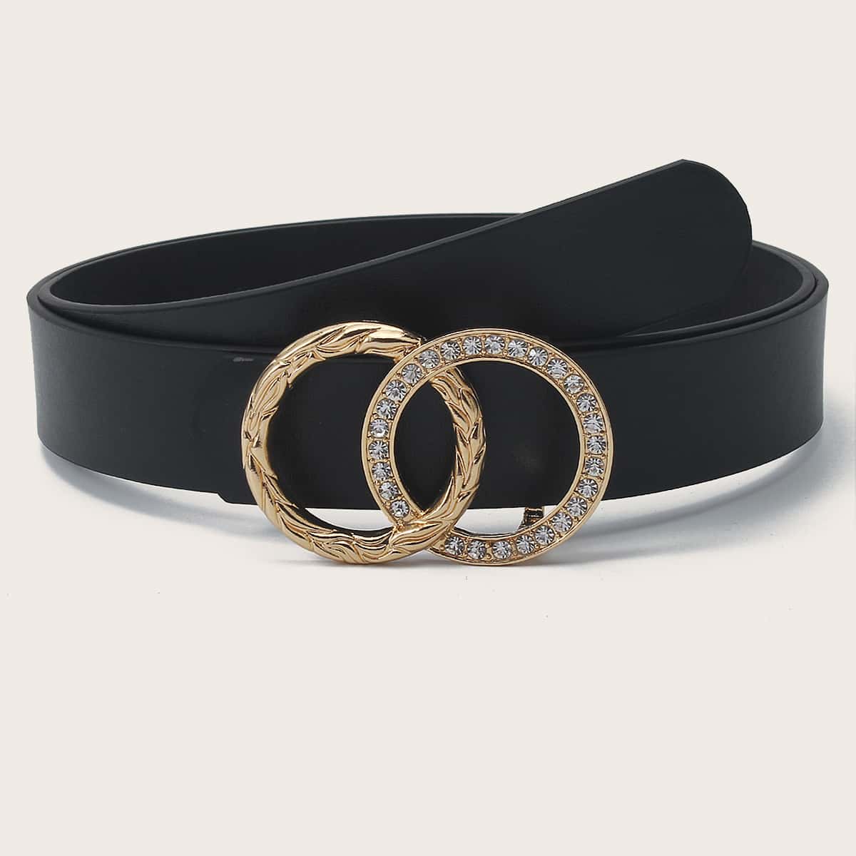 

Rhinestone Ring Buckle Belt, Black