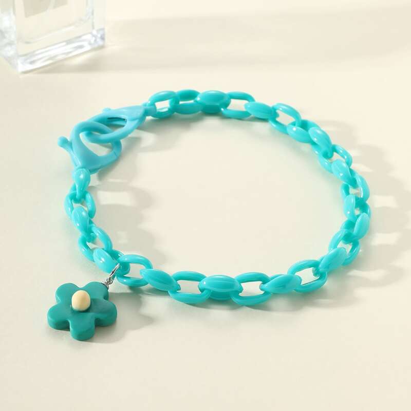 

1pc Flower Charm Chunky Chain Necklace, Mint green