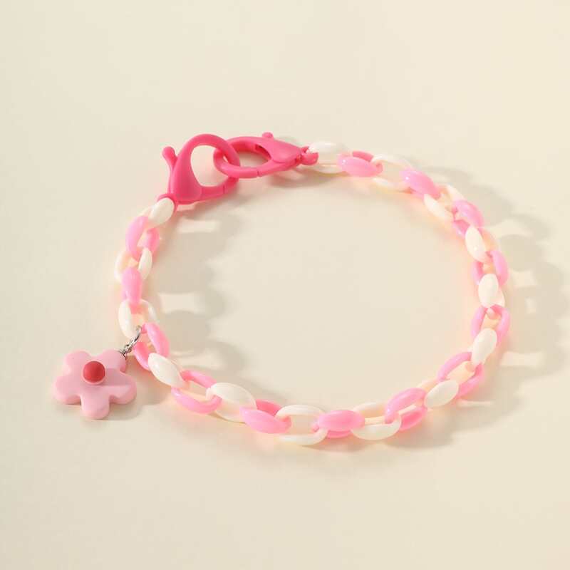 

1pc Flower Charm Chunky Chain Necklace, Pink