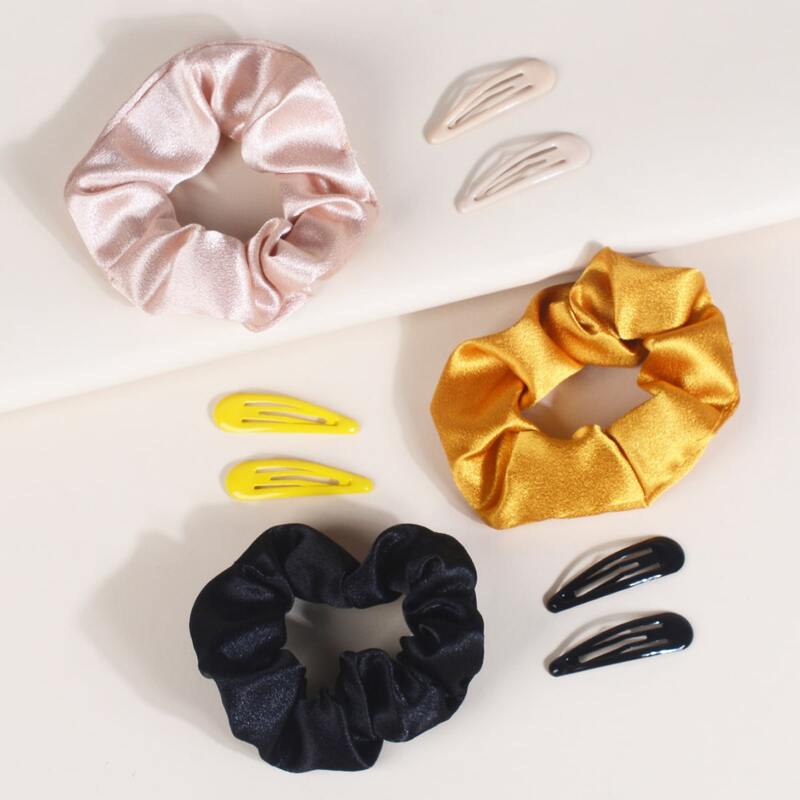 

3pcs Satin Scrunchie & 6pcs Hair Clip, Multicolor