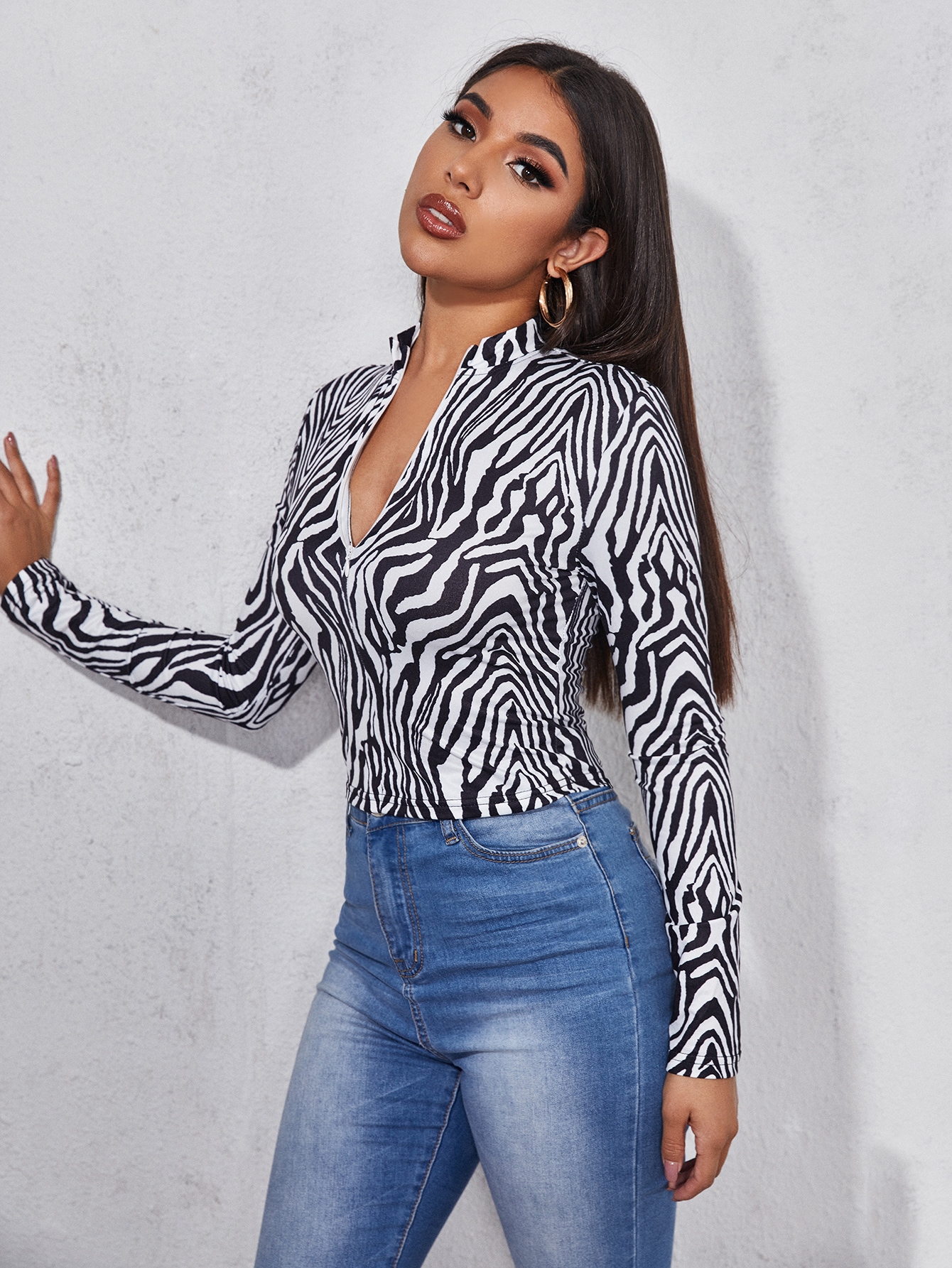Zebra Striped Zipper Placket Tee thumbnail