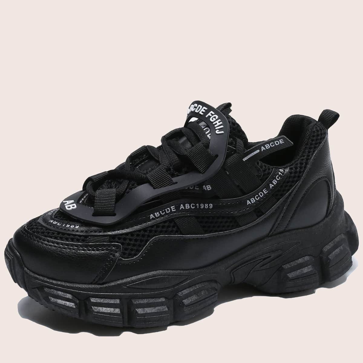 

Lace-up Mesh Chunky Sneakers, Black