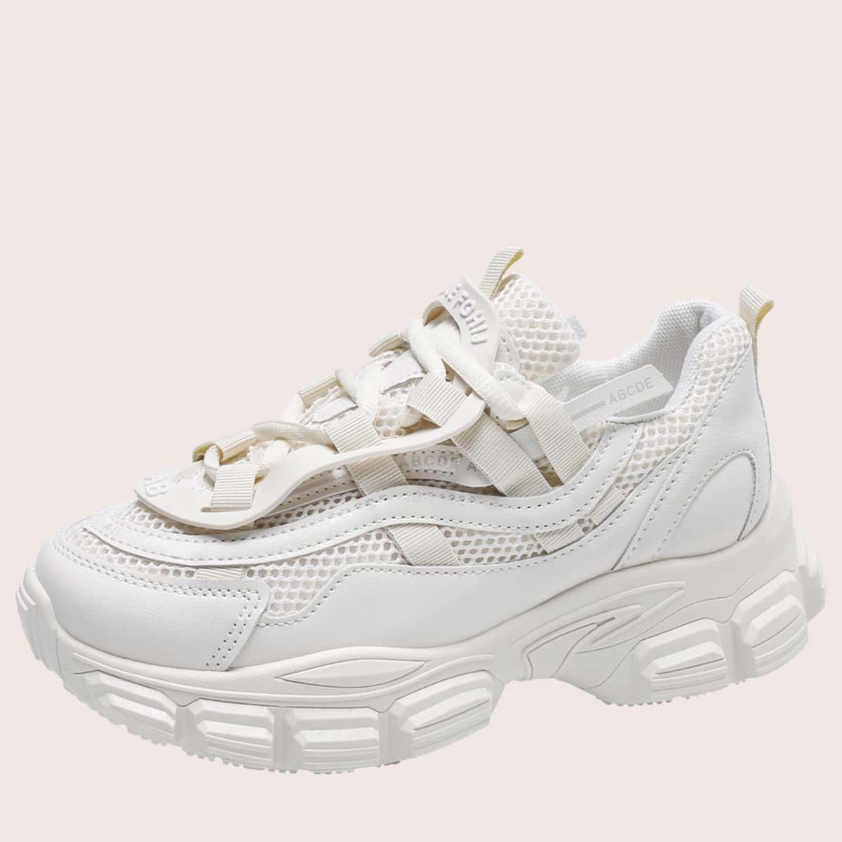 

Lace-up Mesh Chunky Sneakers, Beige
