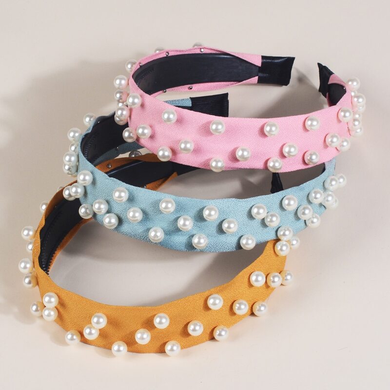 

1pc Random Faux Pearl Wide Headband, Multicolor