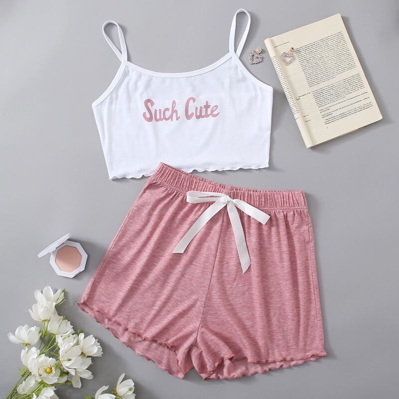 

Letter Graphic Crop Cami PJ Set, Multicolor