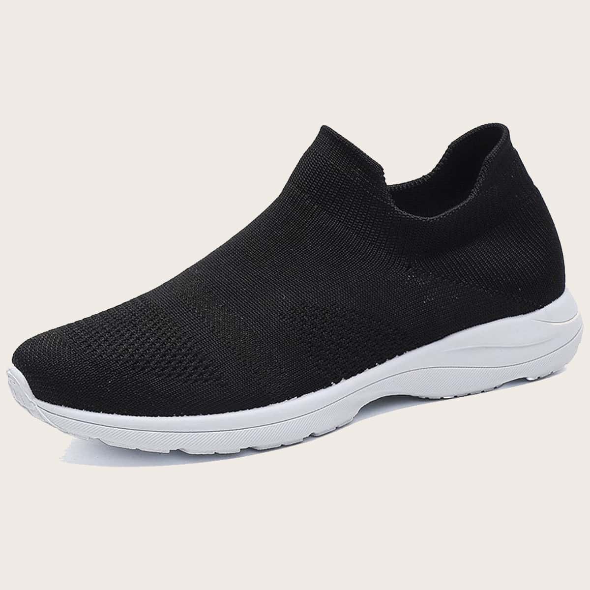

Solid Slip On Knit Sneakers, Black