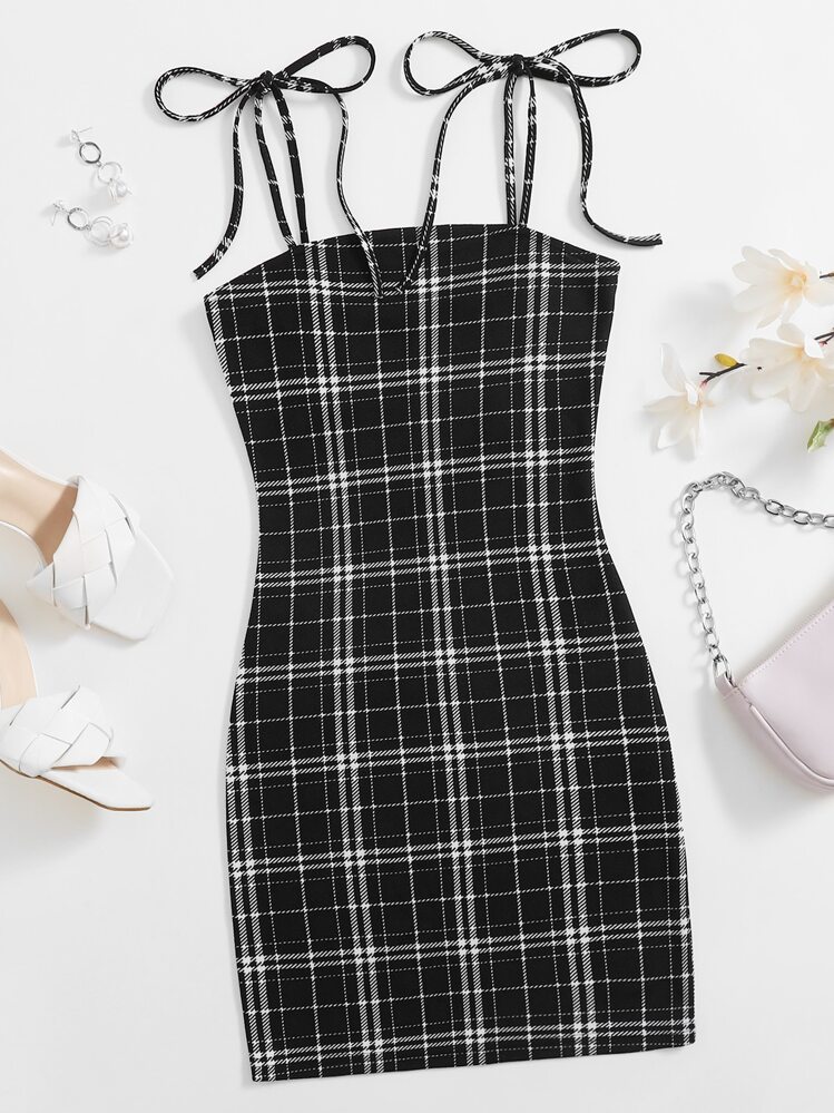 SHEIN EZwear 엘레강스 매듭 플래드 드레스