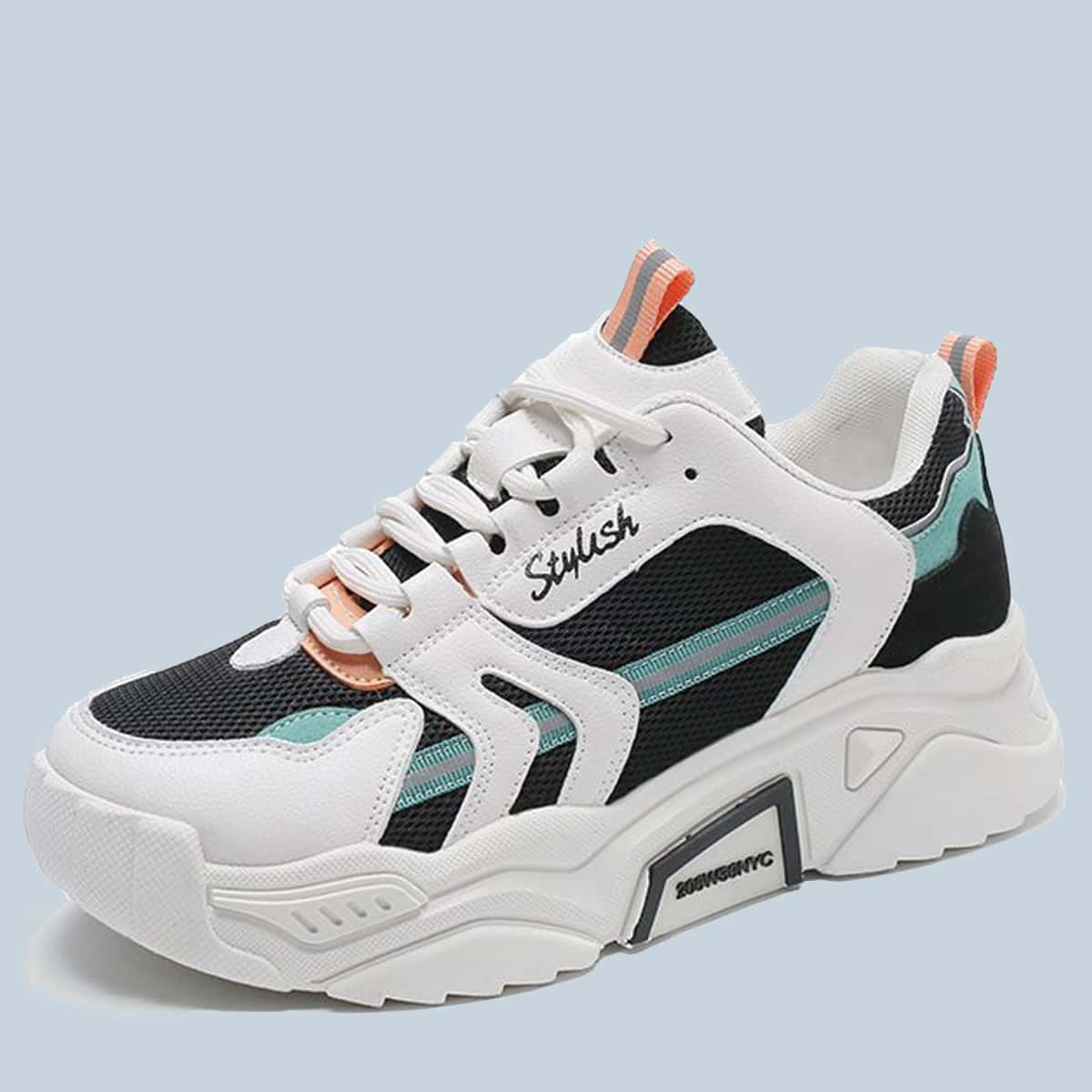 

Colorblock Lace-up Mesh Chunky Sneakers, Multicolor