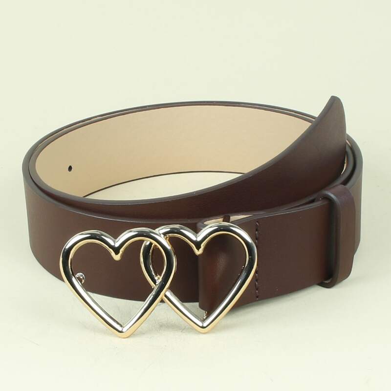 

Double Heart Buckle Belt, Coffee brown