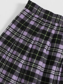 SHEIN تنورة مطوي صوف مقلم وبسستة جانبي