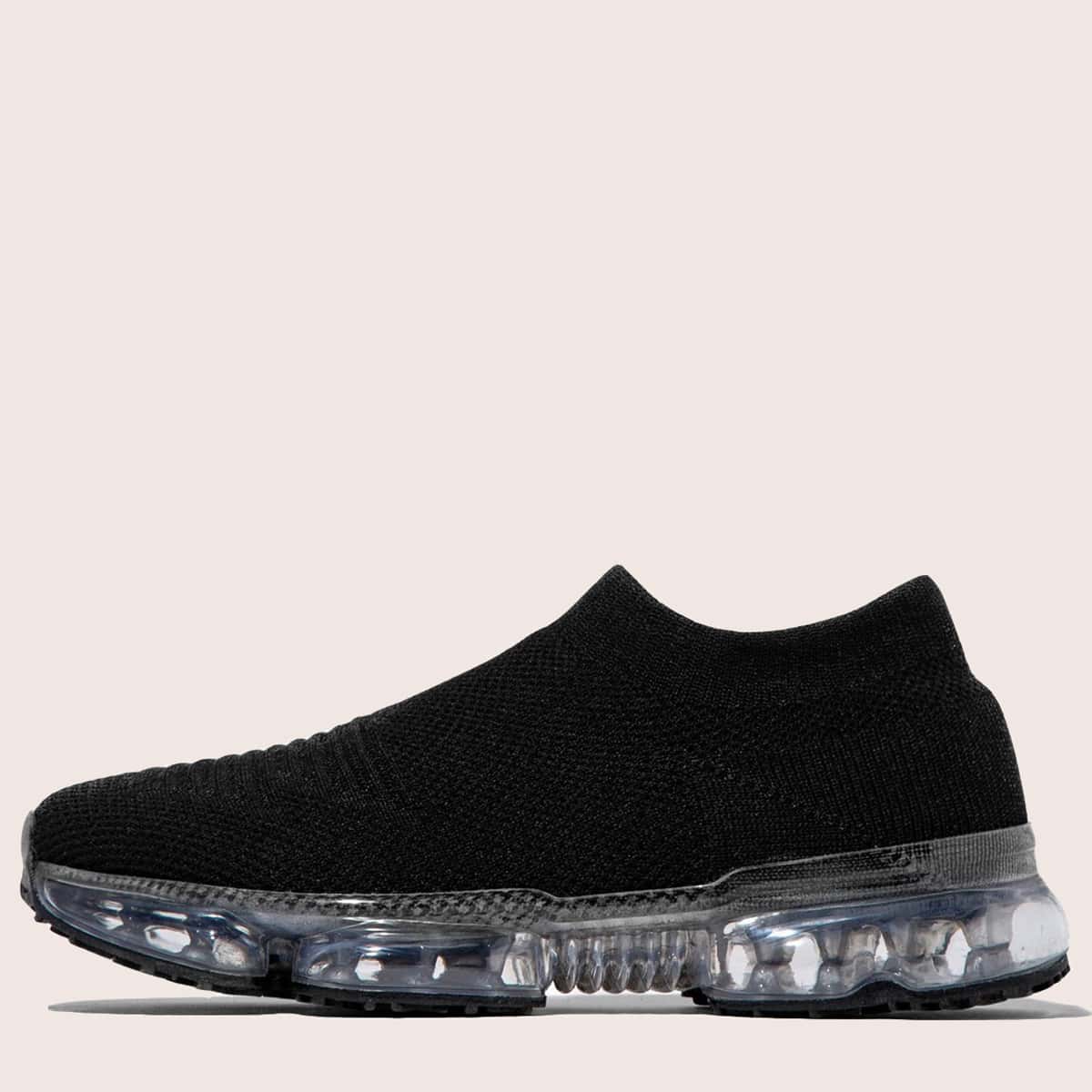 

Solid Slip On Knit Sneakers, Black