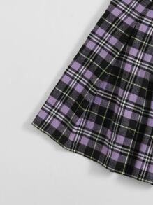 SHEIN تنورة مطوي صوف مقلم وبسستة جانبي