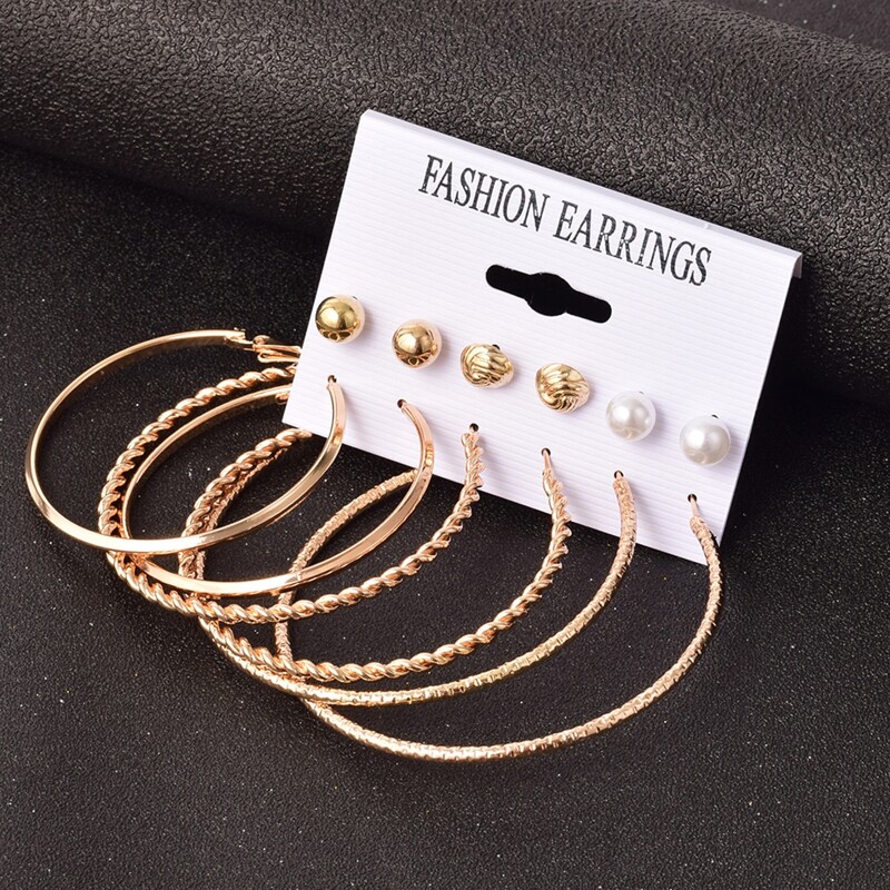 

6pairs Twist Earring Set, Gold