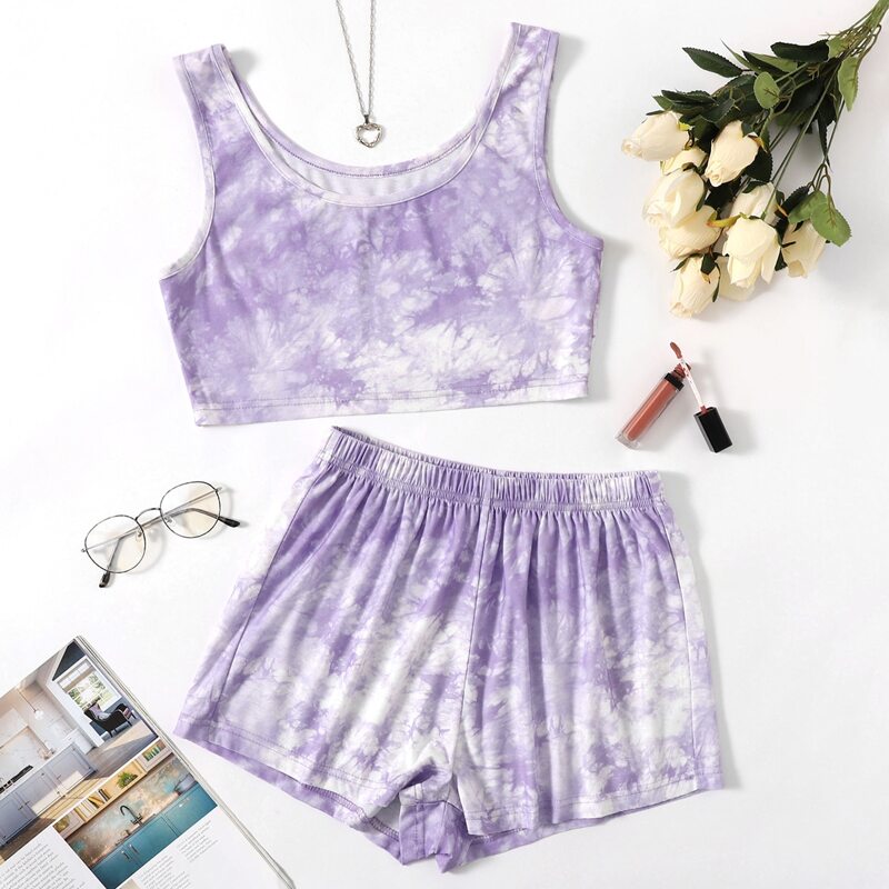 

Tie Dye Tank Top Lounge Set, Lilac purple